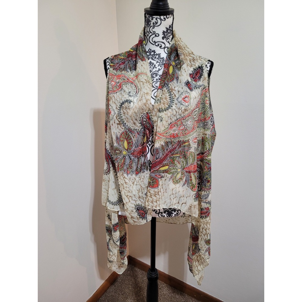 Accents By Lavello Convertible Vest‎ One Size Tan Paisley Chiffon